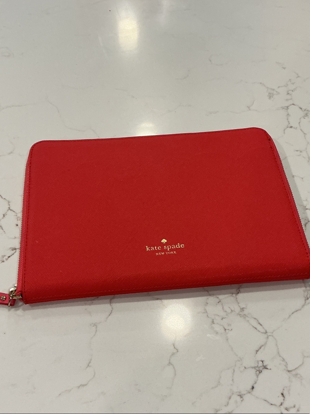 kate spade Red Saffiano Leather Tablet Sleeve with Gold Logo
